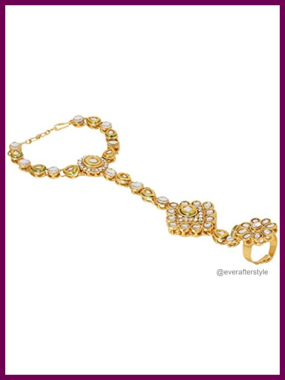 Kundan Ring Chain Bracelet Link Hand Harness Slave Adjustable Alloy
